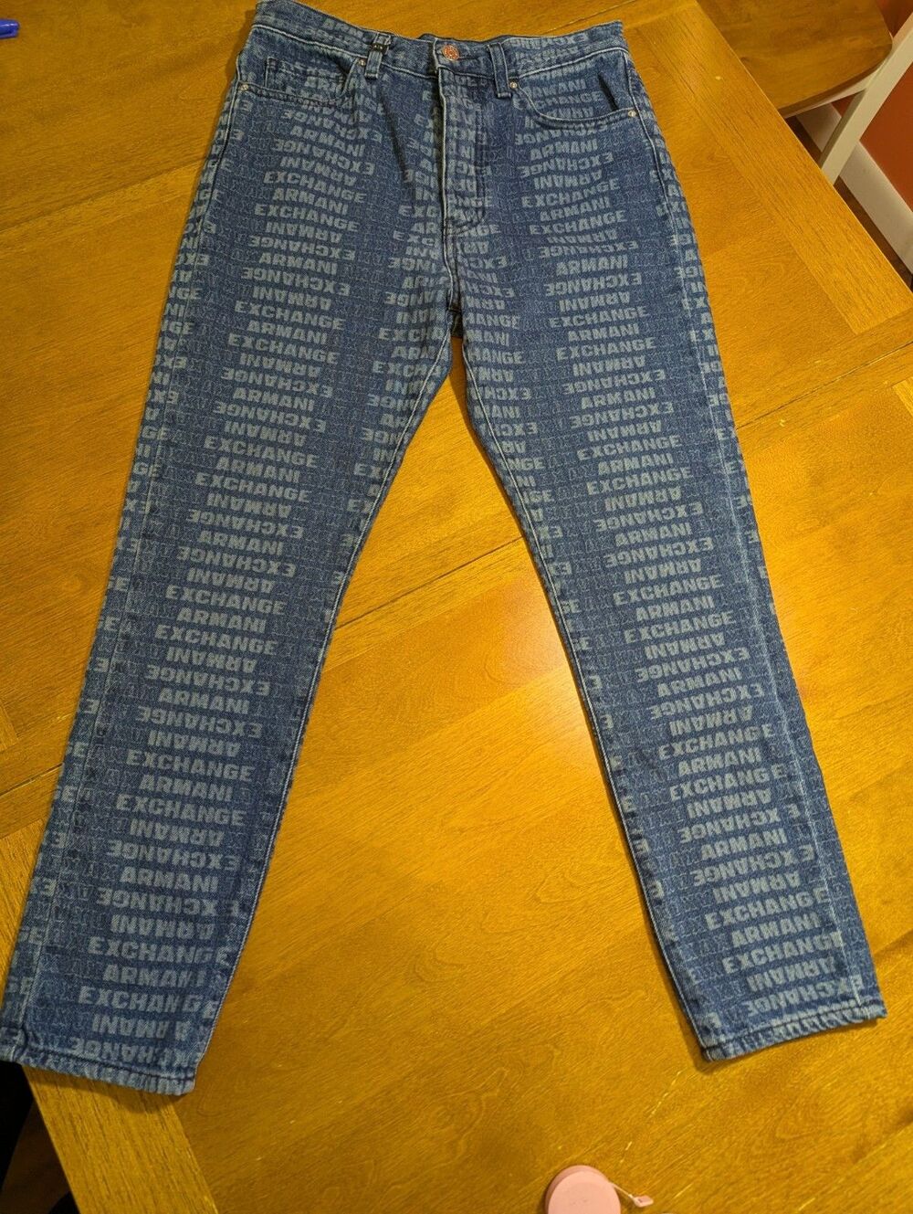 ARMANI EXCHANGE Logo Print High‑Waist Carrot Jeans Size 27 – Designer Denim